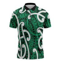 Aotearoa Maori Kowhaiwhai Zipper Polo Shirt Kakariki Puhoro and Patiki