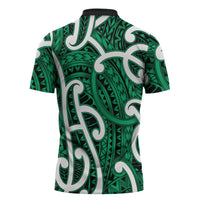 Aotearoa Maori Kowhaiwhai Zipper Polo Shirt Kakariki Puhoro and Patiki