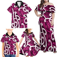 Aotearoa Maori Kowhaiwhai Family Matching Off Shoulder Maxi Dress and Hawaiian Shirt Mawhero Puhoro and Patiki