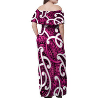Aotearoa Maori Kowhaiwhai Family Matching Off Shoulder Maxi Dress and Hawaiian Shirt Mawhero Puhoro and Patiki