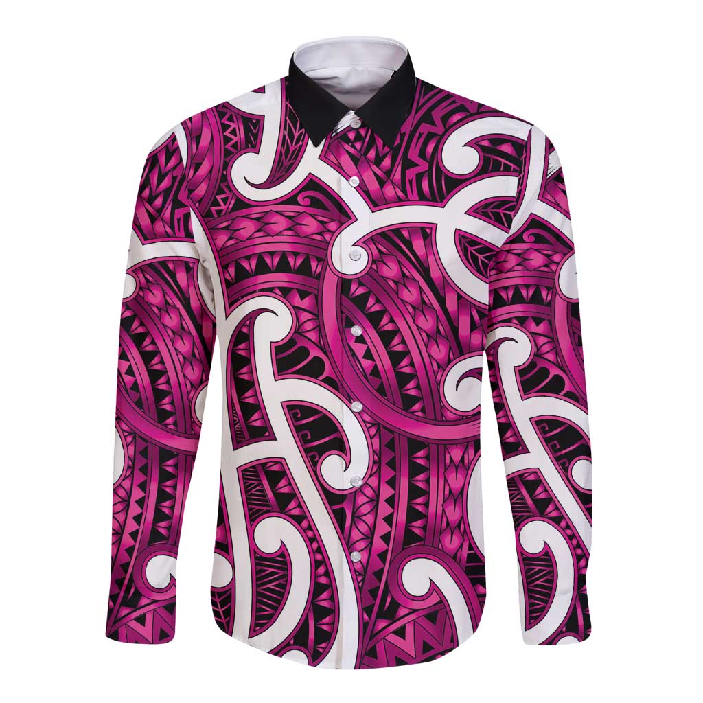 Aotearoa Maori Kowhaiwhai Long Sleeve Button Shirt Mawhero Puhoro and Patiki