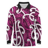 Aotearoa Maori Kowhaiwhai Long Sleeve Polo Shirt Mawhero Puhoro and Patiki