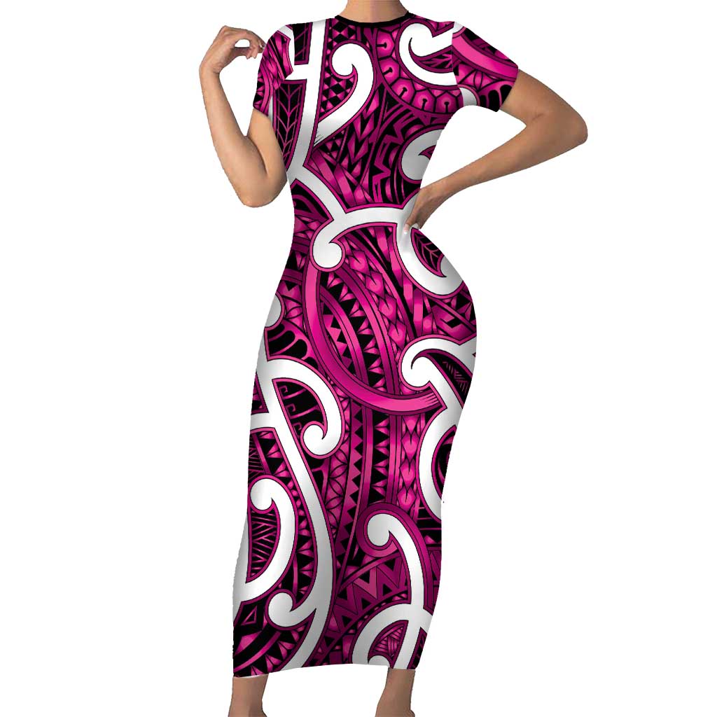 Aotearoa Maori Kowhaiwhai Short Sleeve Bodycon Dress Mawhero Puhoro and Patiki