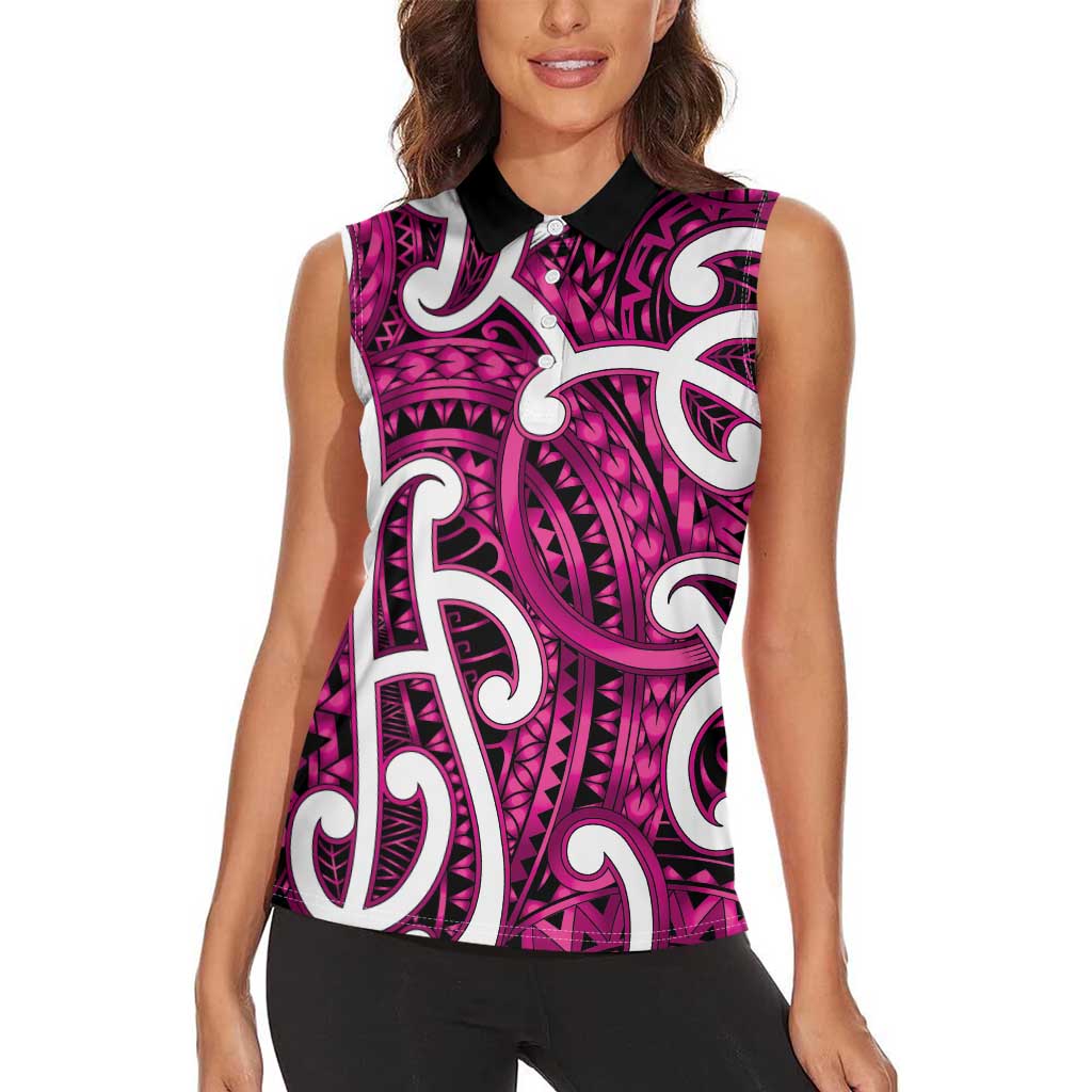 Aotearoa Maori Kowhaiwhai Women Sleeveless Polo Shirt Mawhero Puhoro and Patiki