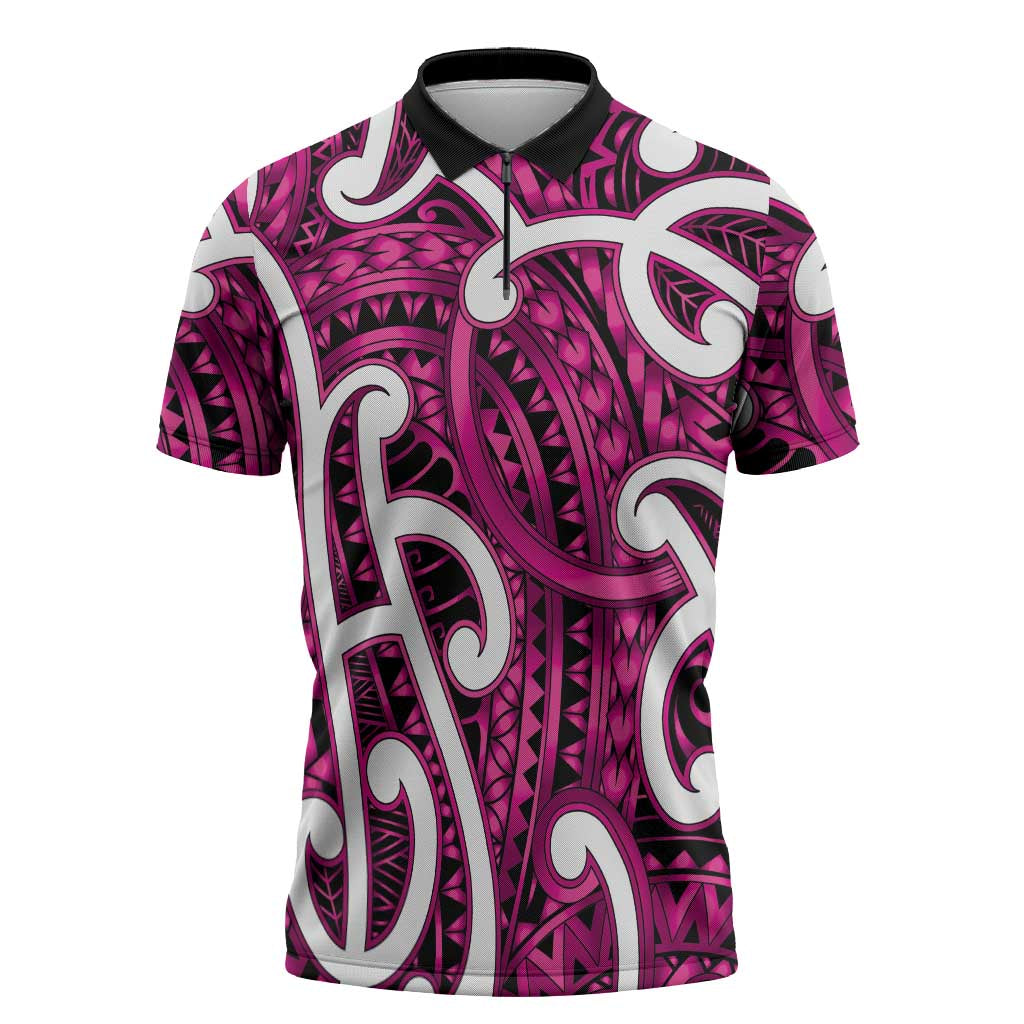 Aotearoa Maori Kowhaiwhai Zipper Polo Shirt Mawhero Puhoro and Patiki