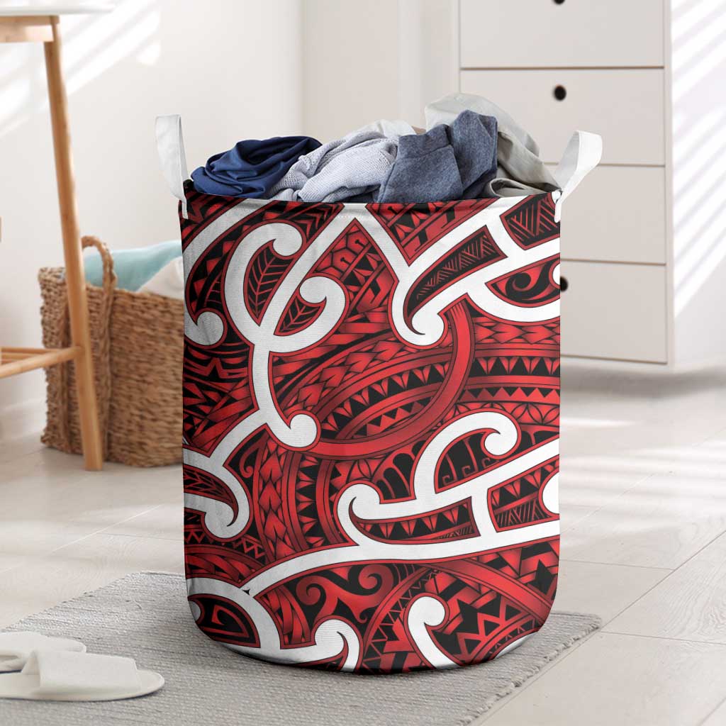Aotearoa Maori Kowhaiwhai Laundry Basket Whero Puhoro and Patiki