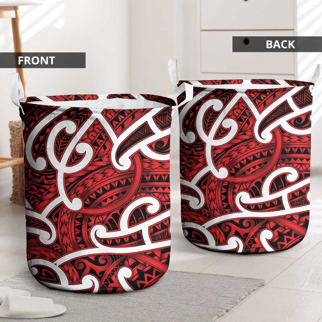 Aotearoa Maori Kowhaiwhai Laundry Basket Whero Puhoro and Patiki