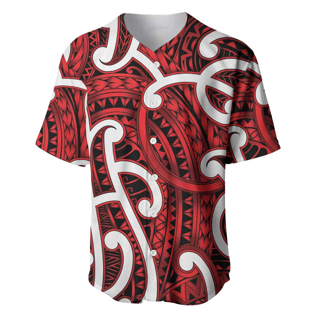 Aotearoa Maori Kowhaiwhai Baseball Jersey Whero Puhoro and Patiki LT9 Red - Polynesian Pride