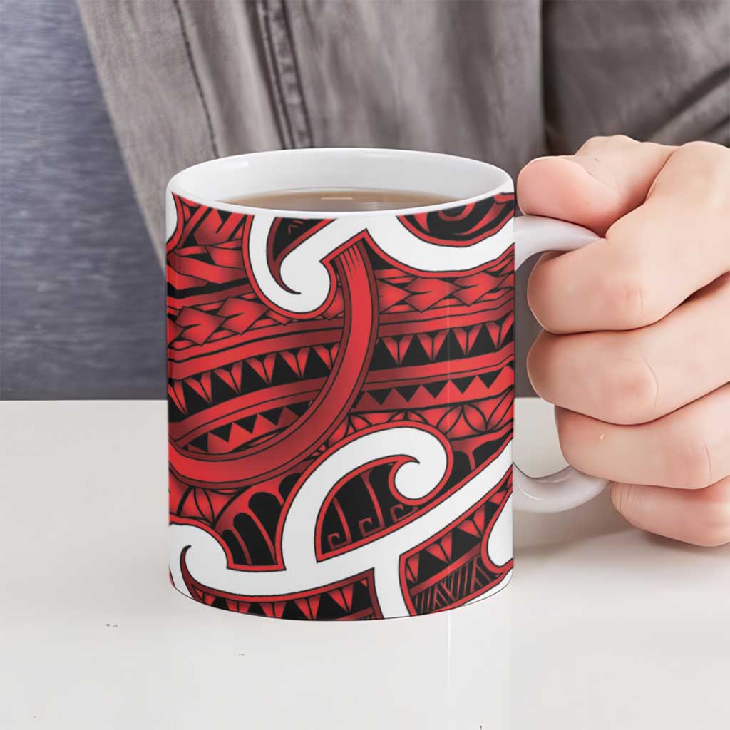 Aotearoa Maori Kowhaiwhai Ceramic Mug Whero Puhoro and Patiki