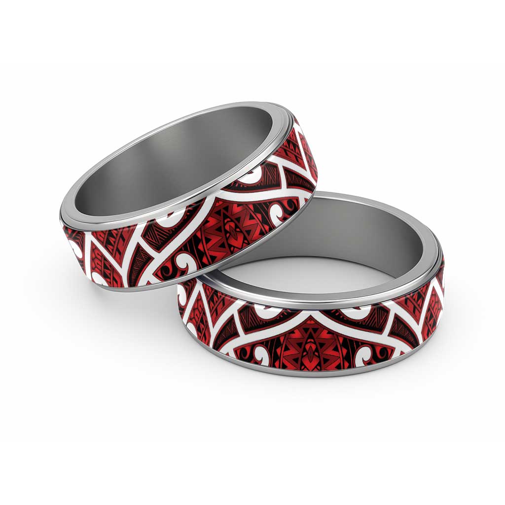Aotearoa Maori Kowhaiwhai Classic Ring Whero Puhoro and Patiki