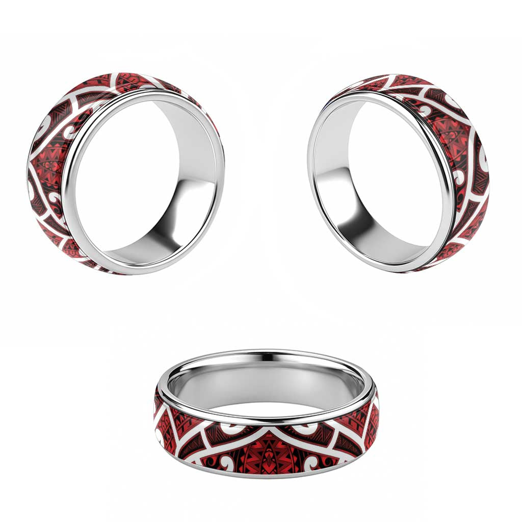 Aotearoa Maori Kowhaiwhai Classic Ring Whero Puhoro and Patiki