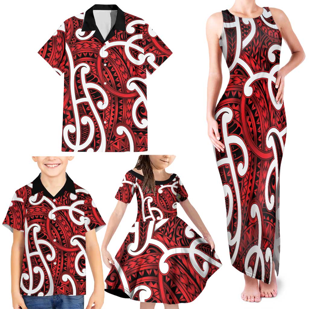 Aotearoa Maori Kowhaiwhai Family Matching Tank Maxi Dress and Hawaiian Shirt Whero Puhoro and Patiki