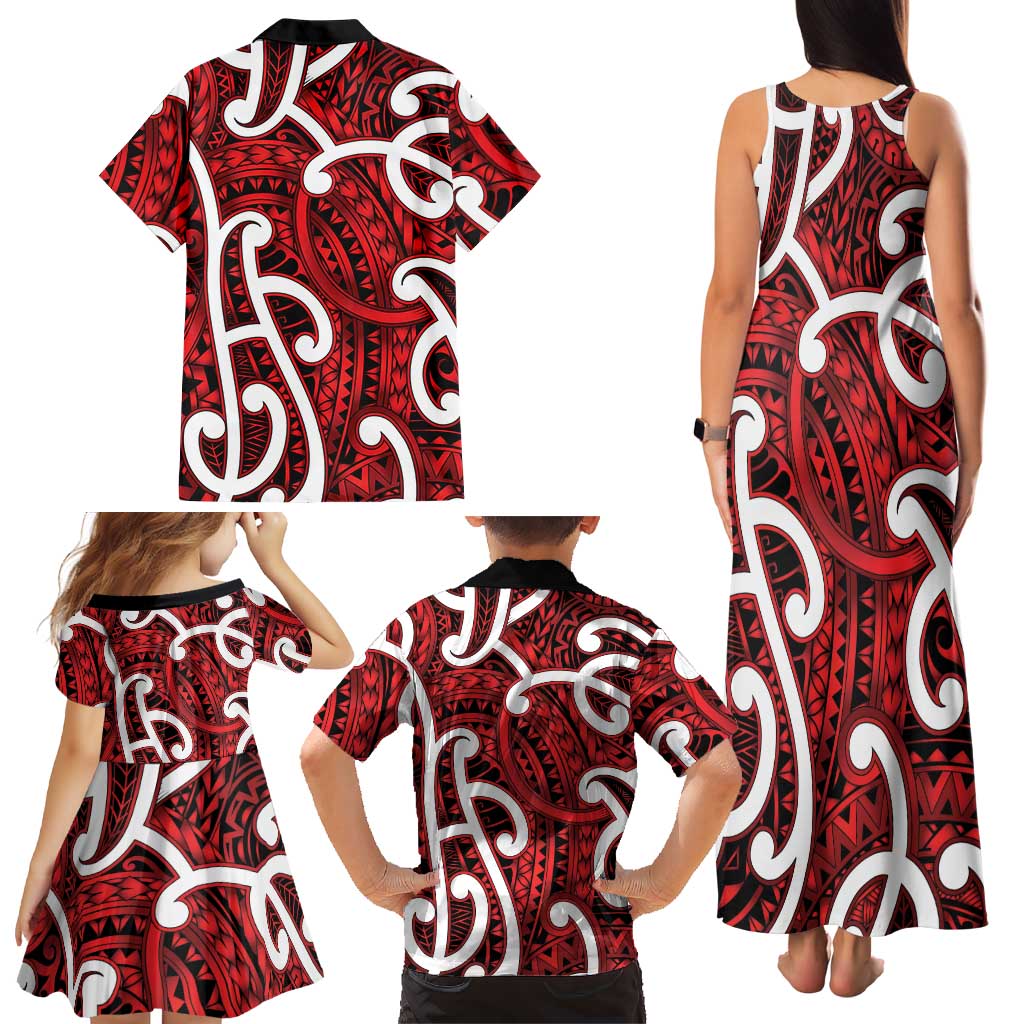 Aotearoa Maori Kowhaiwhai Family Matching Tank Maxi Dress and Hawaiian Shirt Whero Puhoro and Patiki