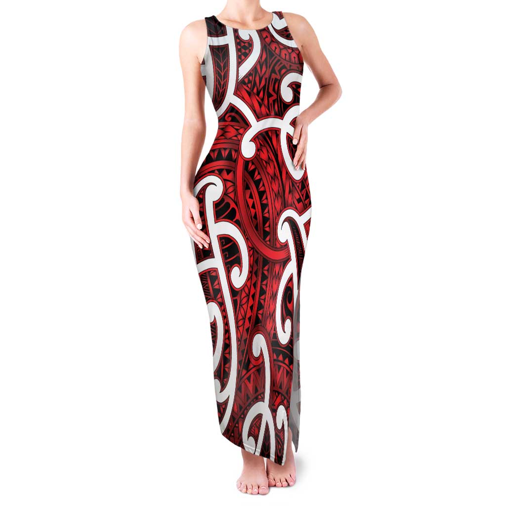 Aotearoa Maori Kowhaiwhai Family Matching Tank Maxi Dress and Hawaiian Shirt Whero Puhoro and Patiki