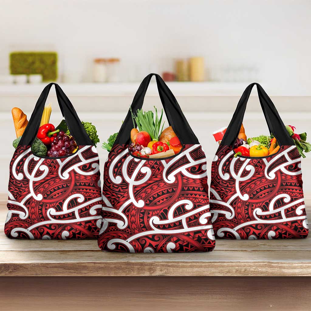 Aotearoa Maori Kowhaiwhai Grocery Bag Whero Puhoro and Patiki LT9 3-pack One Size Red - Polynesian Pride