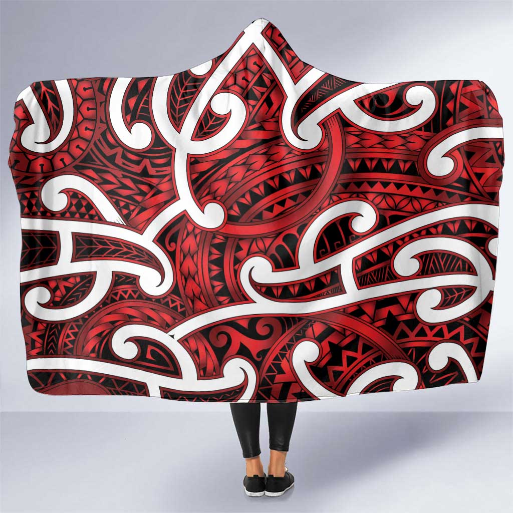 Aotearoa Maori Kowhaiwhai Hooded Blanket Whero Puhoro and Patiki