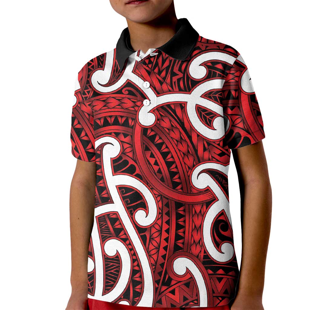 Aotearoa Maori Kowhaiwhai Kid Polo Shirt Whero Puhoro and Patiki