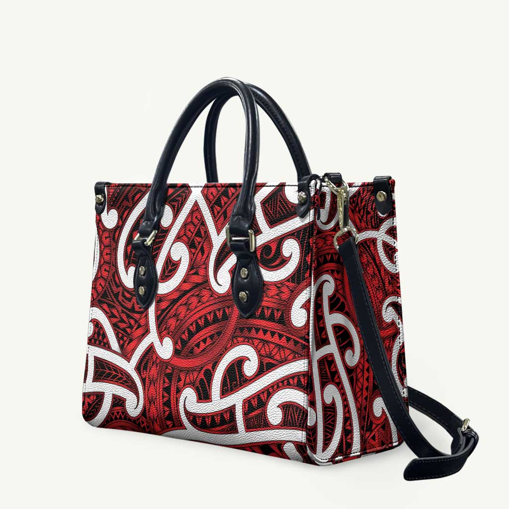 Aotearoa Maori Kowhaiwhai Leather Bag Whero Puhoro and Patiki