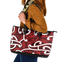 Aotearoa Maori Kowhaiwhai Leather Tote Bag Whero Puhoro and Patiki LT9 Red - Polynesian Pride