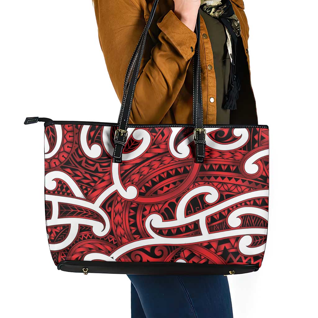 Aotearoa Maori Kowhaiwhai Leather Tote Bag Whero Puhoro and Patiki LT9 - Polynesian Pride