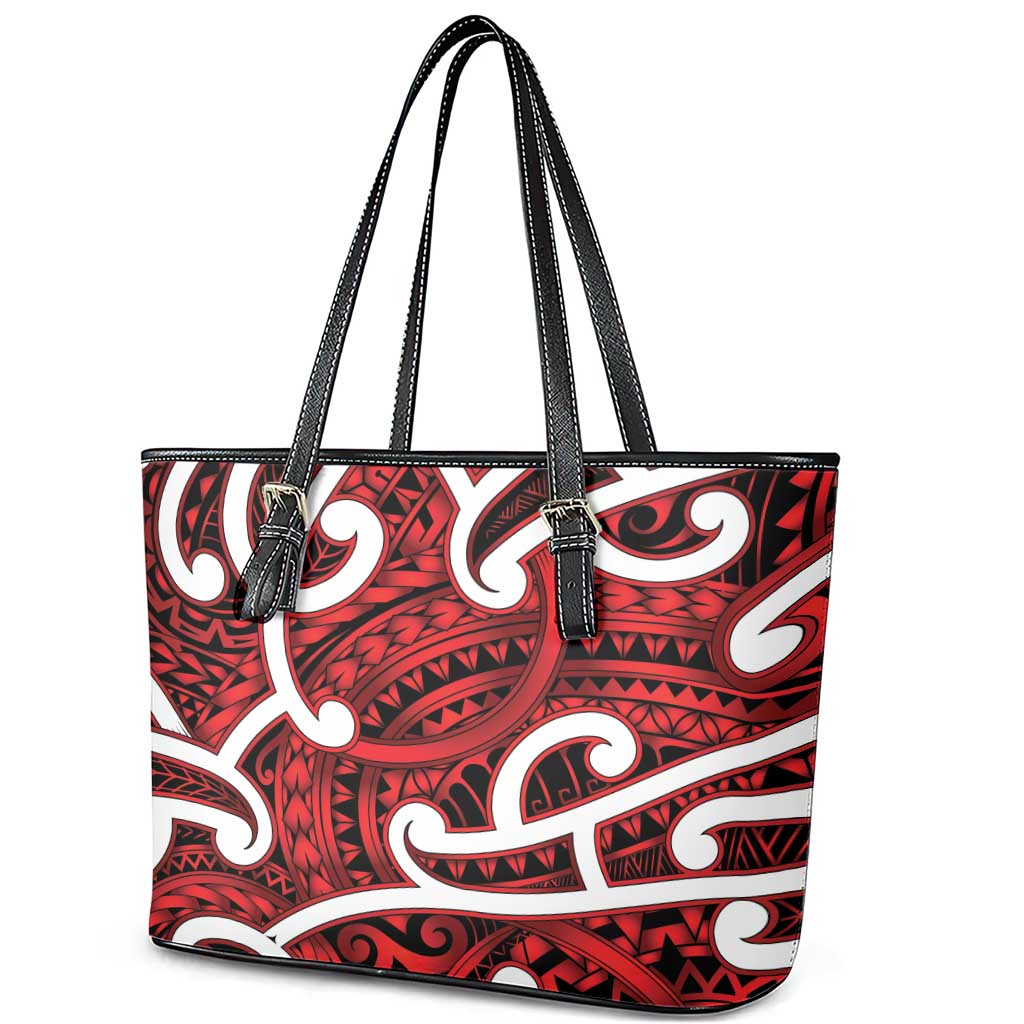 Aotearoa Maori Kowhaiwhai Leather Tote Bag Whero Puhoro and Patiki LT9 - Polynesian Pride