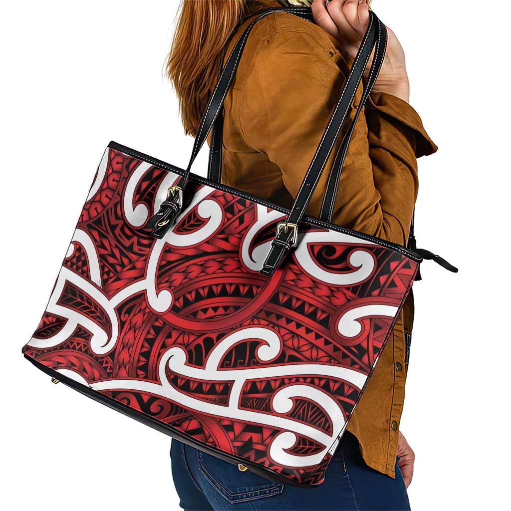 Aotearoa Maori Kowhaiwhai Leather Tote Bag Whero Puhoro and Patiki LT9 - Polynesian Pride