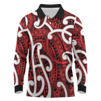 Aotearoa Maori Kowhaiwhai Long Sleeve Polo Shirt Whero Puhoro and Patiki