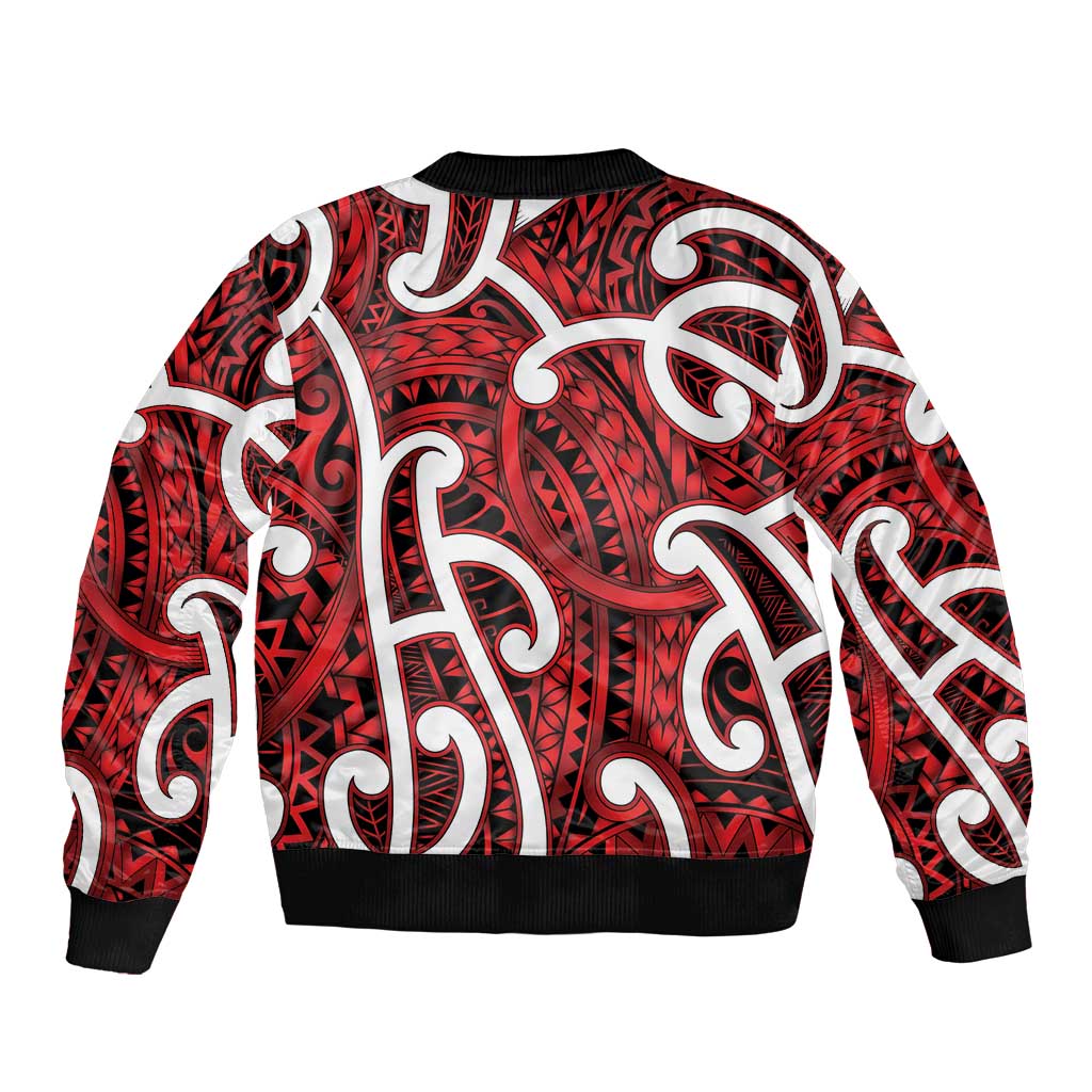 Aotearoa Maori Kowhaiwhai Sleeve Zip Bomber Jacket Whero Puhoro and Patiki LT9 - Polynesian Pride