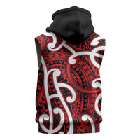 Aotearoa Maori Kowhaiwhai Sleeveless Zip Hoodie Whero Puhoro and Patiki