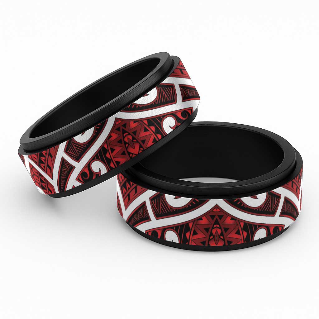 Aotearoa Maori Kowhaiwhai Spinner Ring Whero Puhoro and Patiki