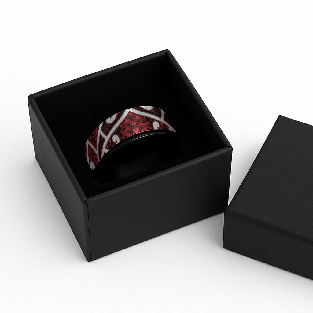 Aotearoa Maori Kowhaiwhai Spinner Ring Whero Puhoro and Patiki