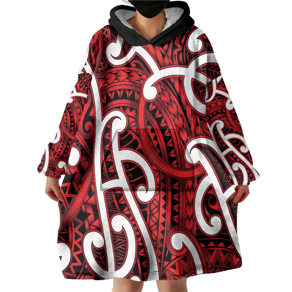 Aotearoa Maori Kowhaiwhai Wearable Blanket Hoodie Whero Puhoro and Patiki