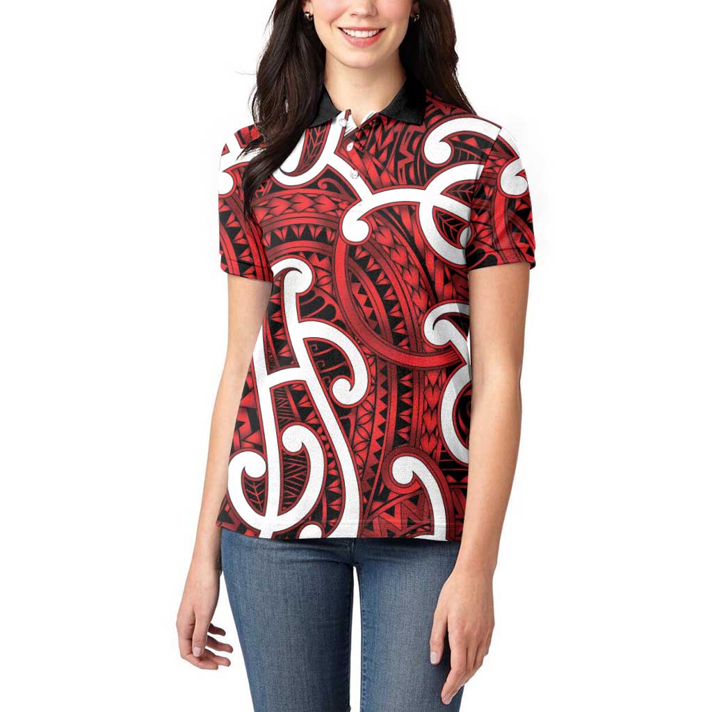 Aotearoa Maori Kowhaiwhai Women Polo Shirt Whero Puhoro and Patiki