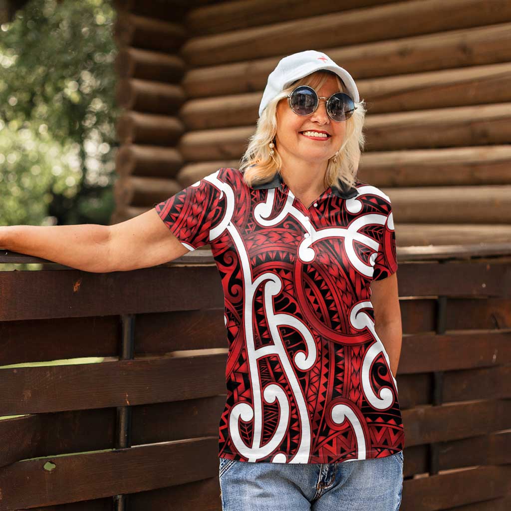 Aotearoa Maori Kowhaiwhai Women Polo Shirt Whero Puhoro and Patiki