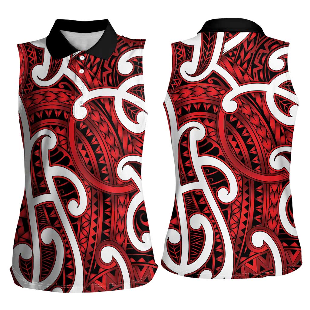 Aotearoa Maori Kowhaiwhai Women Sleeveless Polo Shirt Whero Puhoro and Patiki