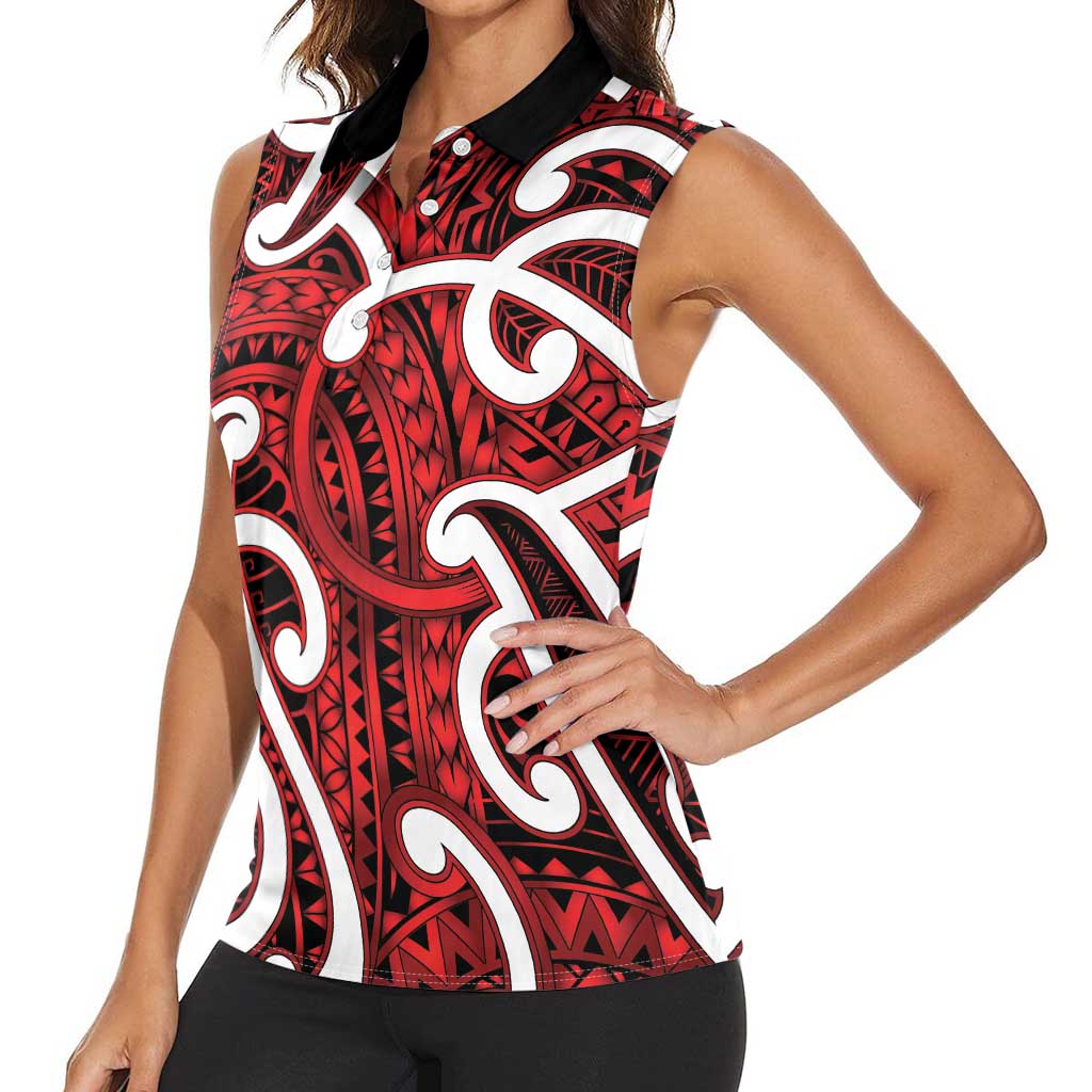 Aotearoa Maori Kowhaiwhai Women Sleeveless Polo Shirt Whero Puhoro and Patiki