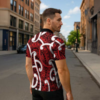 Aotearoa Maori Kowhaiwhai Zipper Polo Shirt Whero Puhoro and Patiki