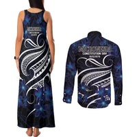 Micronesia Constitution Day Couples Matching Tank Maxi Dress and Long Sleeve Button Shirt Since 1979 with Polynesian Hibiscus Pattern LT9 - Polynesian Pride