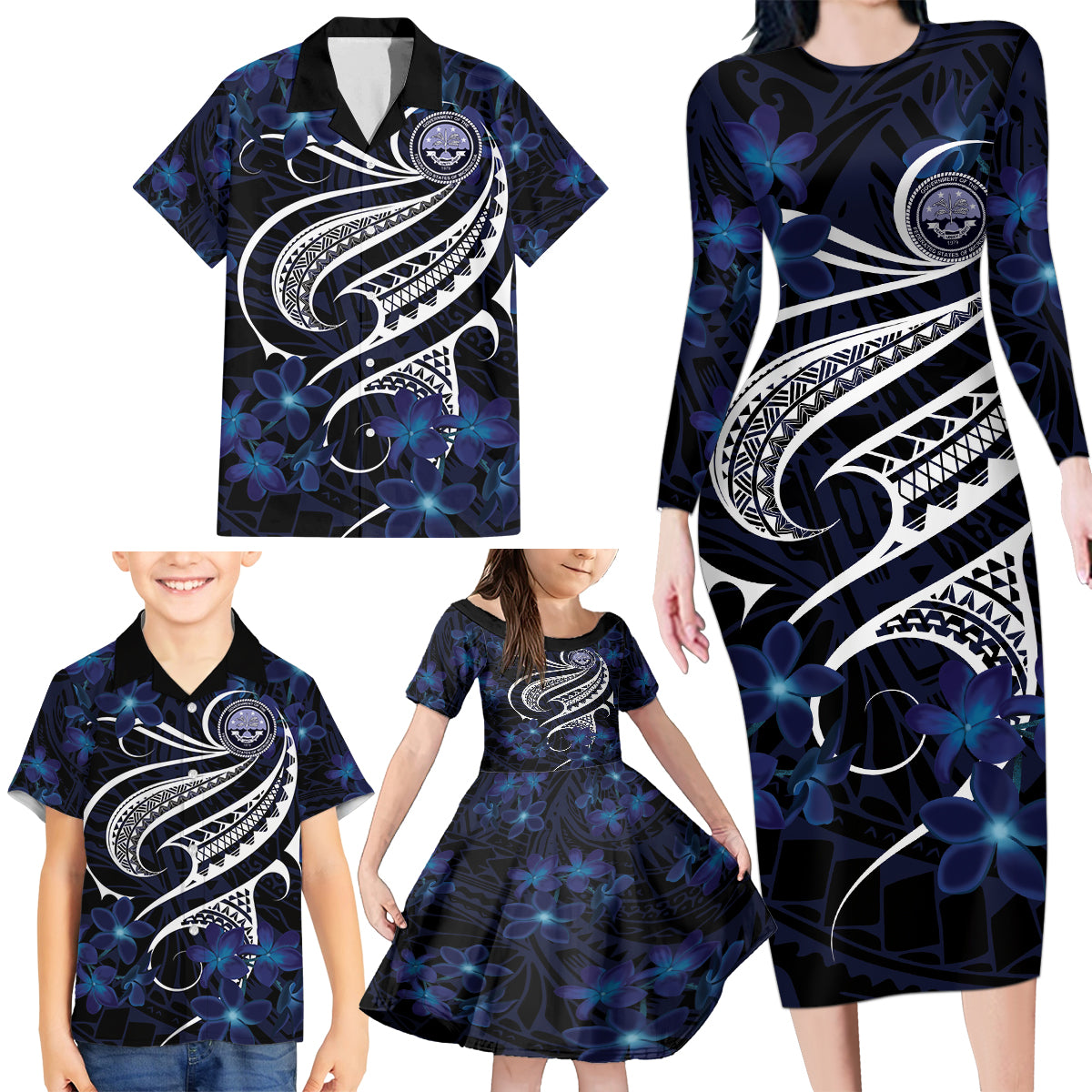 Micronesia Constitution Day Family Matching Long Sleeve Bodycon Dress and Hawaiian Shirt Since 1979 with Polynesian Hibiscus Pattern LT9 - Polynesian Pride