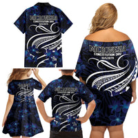 Micronesia Constitution Day Family Matching Off Shoulder Short Dress and Hawaiian Shirt Since 1979 with Polynesian Hibiscus Pattern