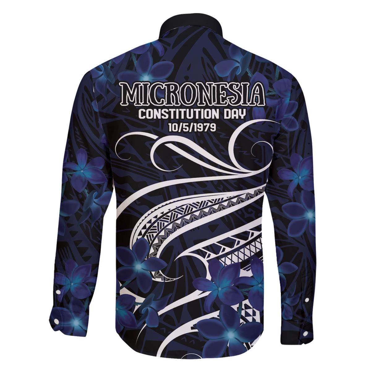 Micronesia Constitution Day Family Matching Off Shoulder Short Dress and Hawaiian Shirt Since 1979 with Polynesian Hibiscus Pattern