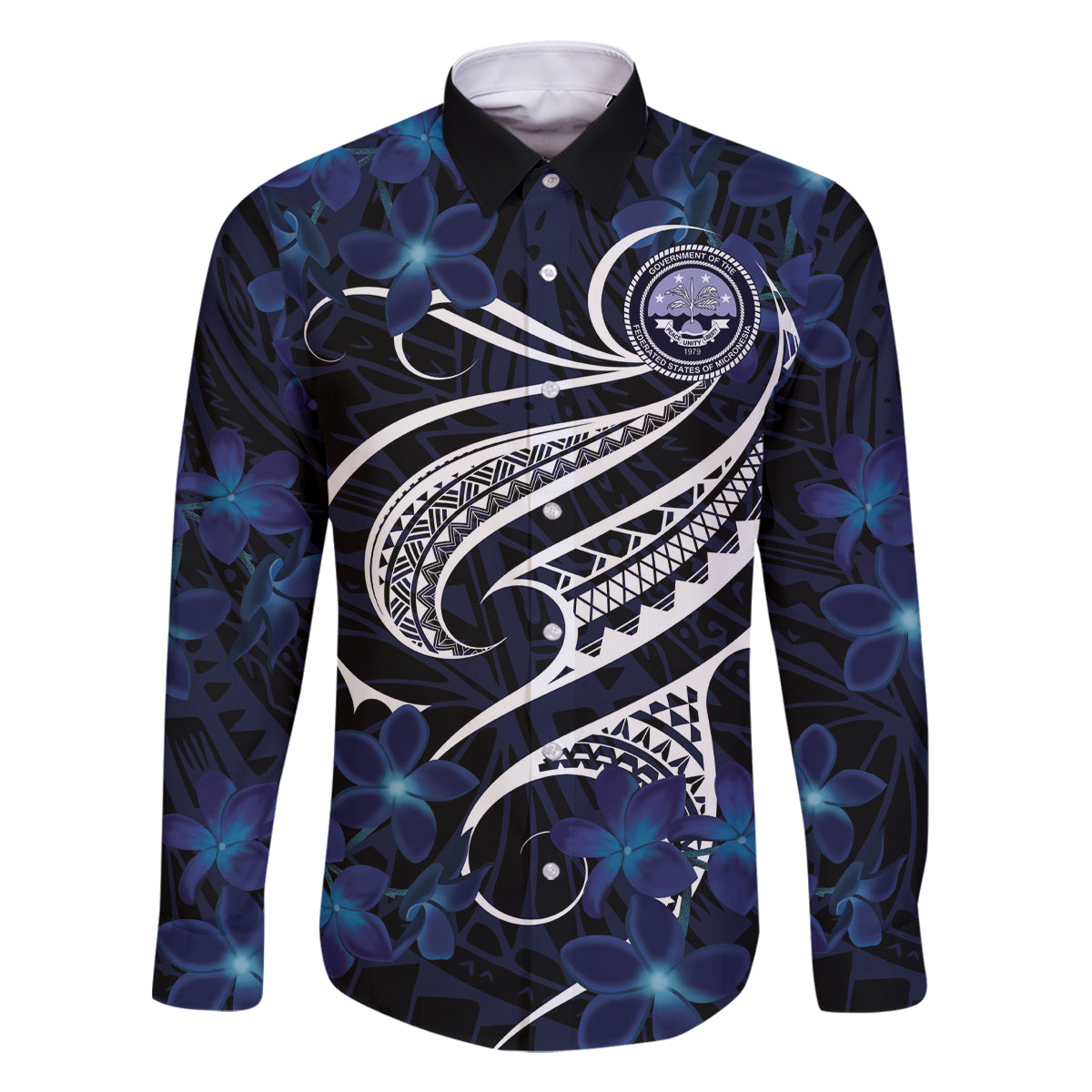 Micronesia Constitution Day Family Matching Summer Maxi Dress and Hawaiian Shirt Since 1979 with Polynesian Hibiscus Pattern LT9 Dad's Shirt - Long Sleeve Blue - Polynesian Pride
