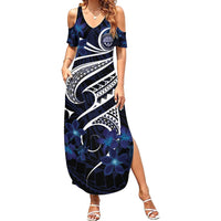 Micronesia Constitution Day Family Matching Summer Maxi Dress and Hawaiian Shirt Since 1979 with Polynesian Hibiscus Pattern LT9 Mom's Dress Blue - Polynesian Pride
