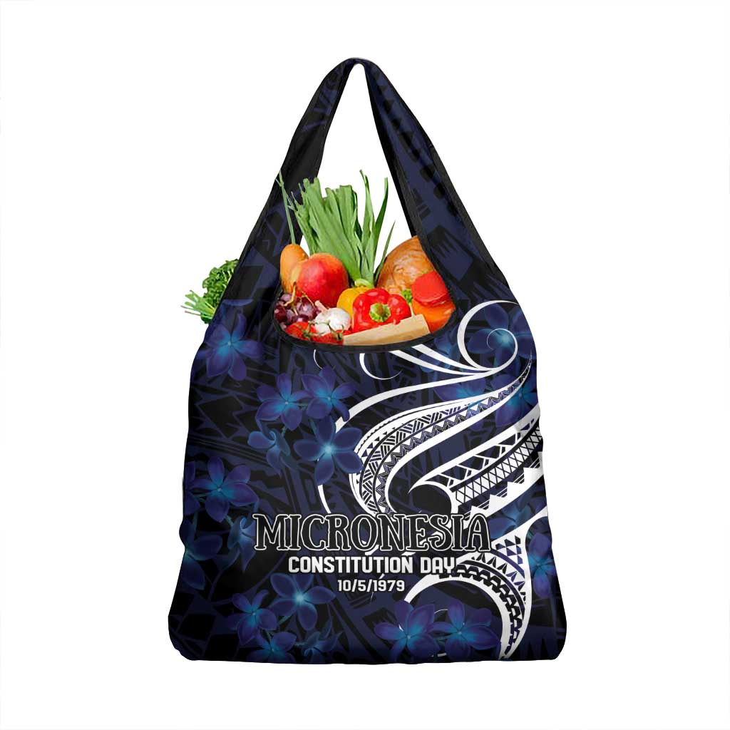 Micronesia Constitution Day Grocery Bag Since 1979 with Polynesian Hibiscus Pattern