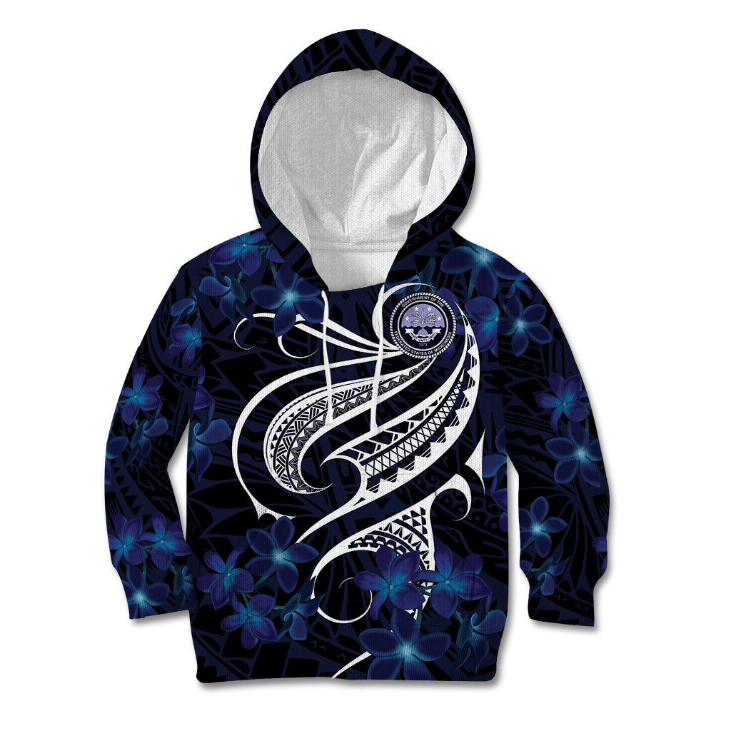 Micronesia Constitution Day Kid Hoodie Since 1979 with Polynesian Hibiscus Pattern LT9 Hoodie Blue - Polynesian Pride