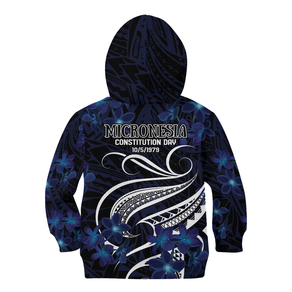 Micronesia Constitution Day Kid Hoodie Since 1979 with Polynesian Hibiscus Pattern