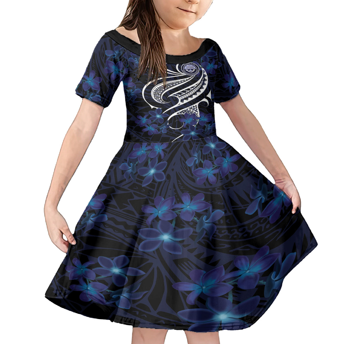 Micronesia Constitution Day Kid Short Sleeve Dress Since 1979 with Polynesian Hibiscus Pattern