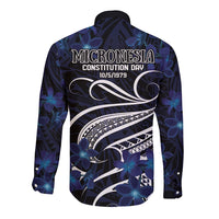 Micronesia Constitution Day Long Sleeve Button Shirt Since 1979 with Polynesian Hibiscus Pattern