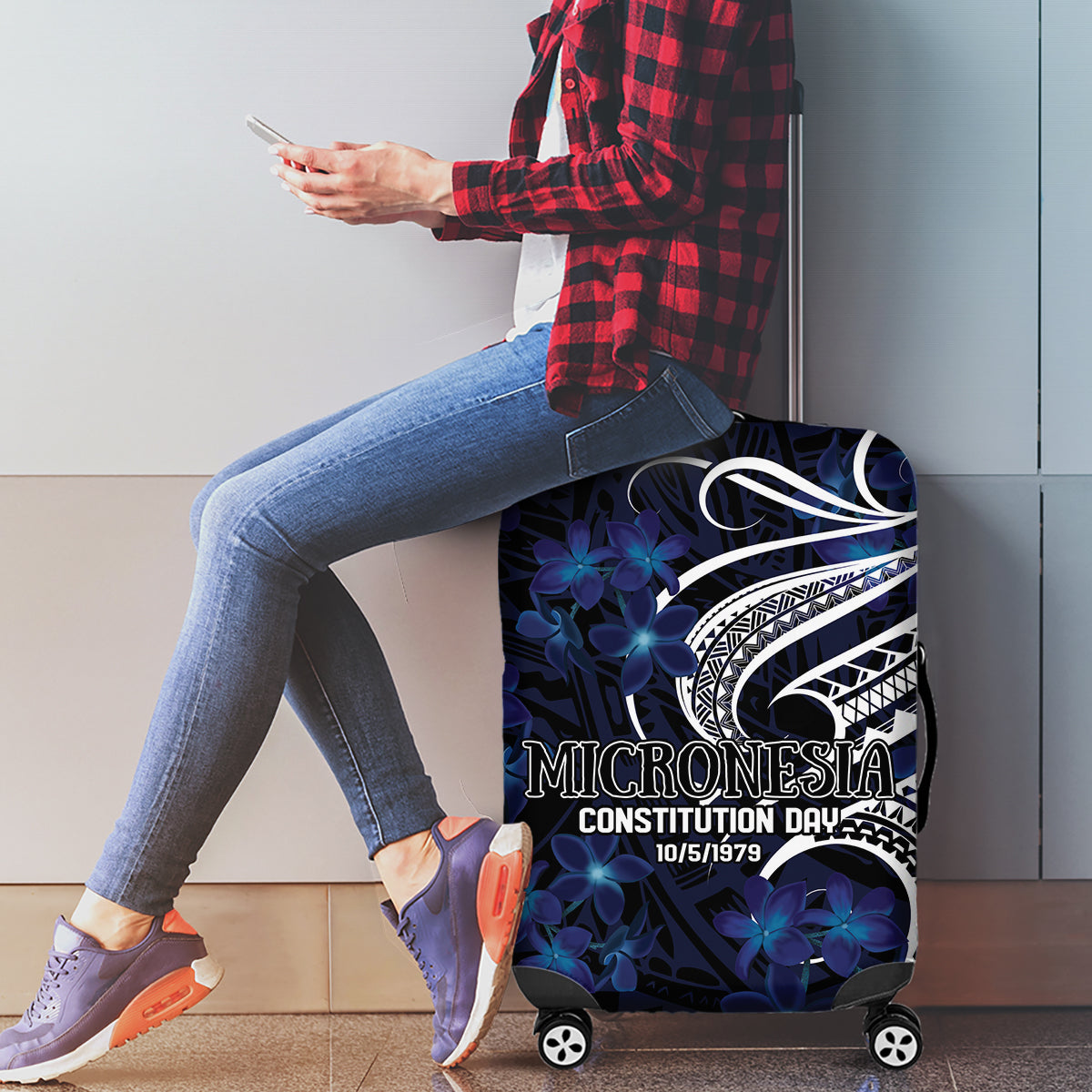 Micronesia Constitution Day Luggage Cover Since 1979 with Polynesian Hibiscus Pattern LT9 - Polynesian Pride