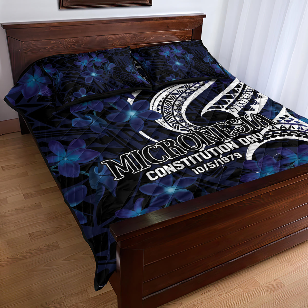 Micronesia Constitution Day Quilt Bed Set Since 1979 with Polynesian Hibiscus Pattern